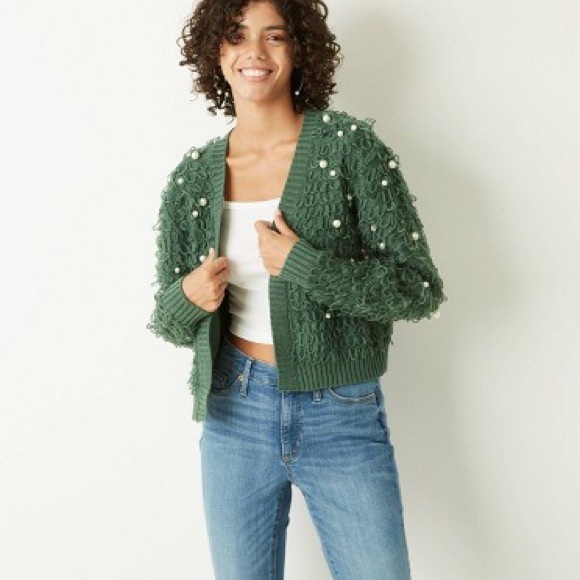 Mighty Fine Sweaters - Green Loop & Pearl Cardigan